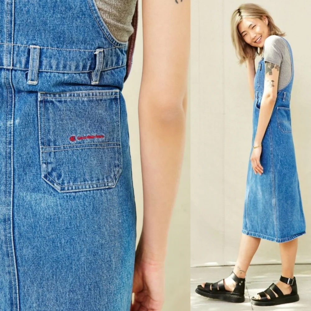 VTG 90s Calvin Klein Denim Overall Dress - Picture 2 of 16